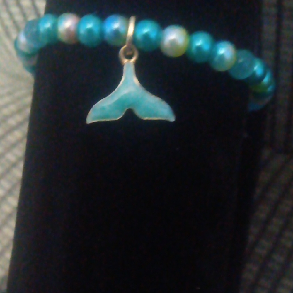 Turquoise Beaded Bracelet with Whale Tail Charm